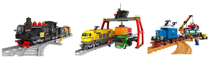 Модели из наборов Ausini 25709, 25004 и  25812 железнодорожной тематики