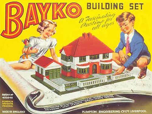 Коробка конструктора Bayko 1930-х годов