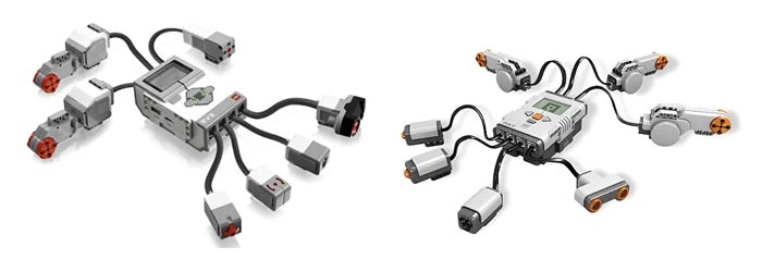 Контроллеры NXT и EV3 с подключенными датчиками