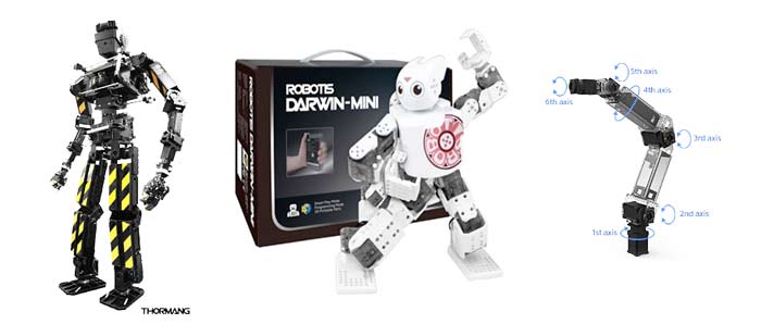 Робот THORMANG 3 и его рука - манипулятор робота и коробка с набором Darwin Mini