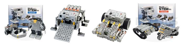 Коробки с наборами и модели серии ROBOTIS BIOOLOID STEM